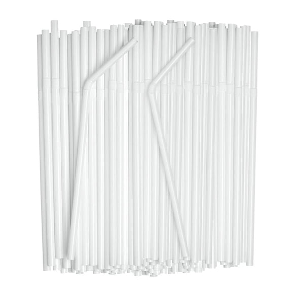 Disposable Straws,Flexible Straws,Individually Wrapped White Flexible Plastic Straws with Soft Elbow Bend,Food-Safe Drinking Straws(White 200pcs 8IN)