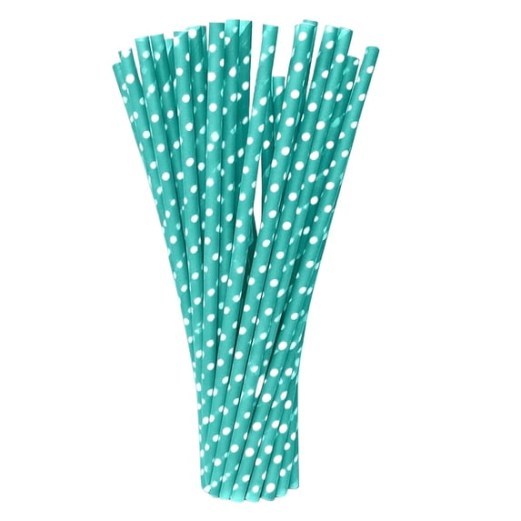 Disposable Straws, Smoothie Straws Disposable, 7.75 In, Colored Straws, Green Paper, Polka Dot Pattern, Paper Straws, Birthday Party, 100 Pc