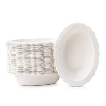 Disposable Sugar Cane Bagasse Dessert Bowls By Posh Setting 100% Compostable, Eco-friendly Natural Sugarcane Fiber Bowls Biodegradable Oval Bowls For Parties, Weddings, Thanksgiving & More [216-Pack]
