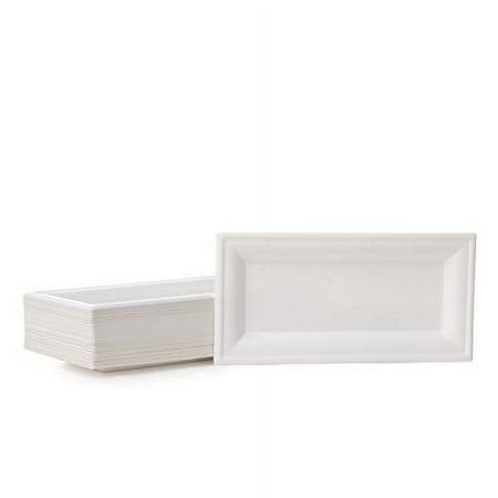 Disposable Sugar Cane Bagasse Rectangle Plates By Posh Setting – 100% Compostable, Eco-friendly Natural Sugarcane Fiber Plates – 5” x 11" Biodegradable Plates For Parties, Weddings, & More [216-Pack]