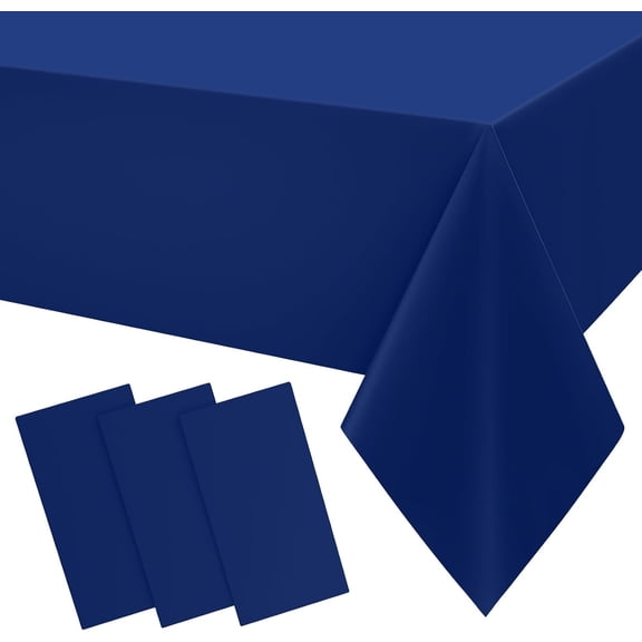 Disposable Table Cloth 3 Pack, 54 x 108 Inch Waterproof Plastic Tablecloth, Decorative Rectangle Table Covers for Party, Birthday, Picnic, Navy