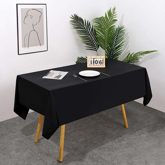 Disposable Table Cloth for Rectangle Tables, 54'' x 74'' Black Plastic Tablecloth, Tablecloths Rectangular, Waterproof Spill-Proof Table Cover for Party Picnic