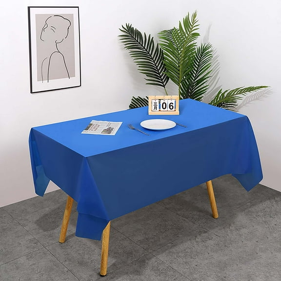 Disposable Table Cloth for Rectangle Tables, 54'' x 74'' Blue Plastic Tablecloth, Tablecloths Rectangular, Waterproof Spill-Proof Table Cover for Party Picnic