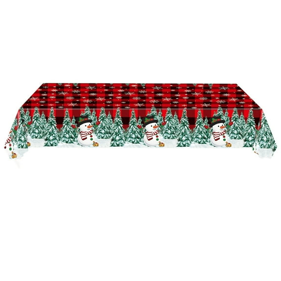 Disposable Tablecloth, Christmas Tablecloth, Thickened Snowman Snowflake Holiday Party Table Cover, Large 108x54 Inch Red Plastic Tablecloth for Family Gatherings and Outdoor Events