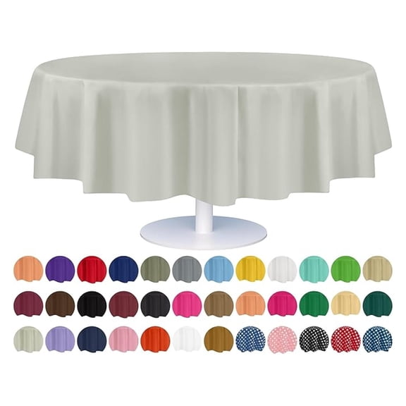 Disposable Tablecloths 84 Inch Round - 12 Pack Light Grey Plastic Table Covers