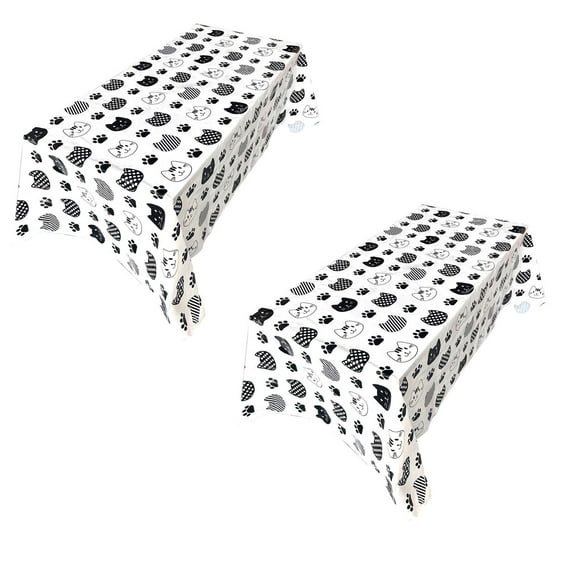 Disposable Tablecloths with Adorable Cats Design Waterproof Oil Resistant Durable Plastic Table Cover for Picnic Party Decor 2 Count