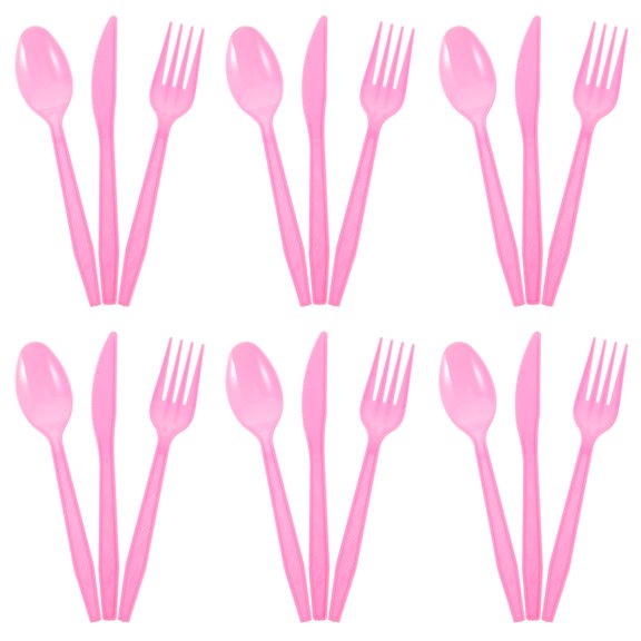 REOFLYUP Silverware Cutlery Set Pink Plastic for Weddings and Banquets 36 Pieces