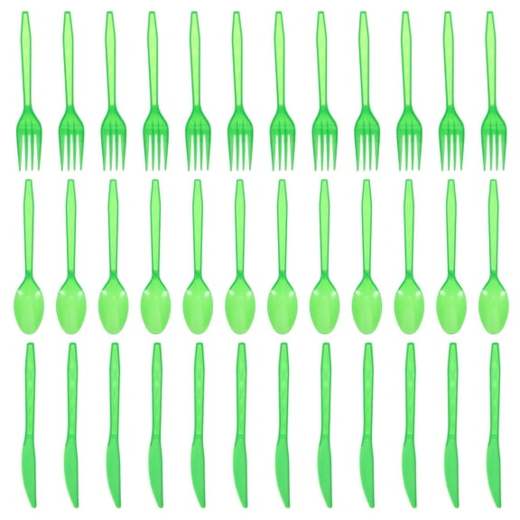 MEIBUTYUP Green Disposable Plastic Utensil Set for Home Use with Round Edges 1Set