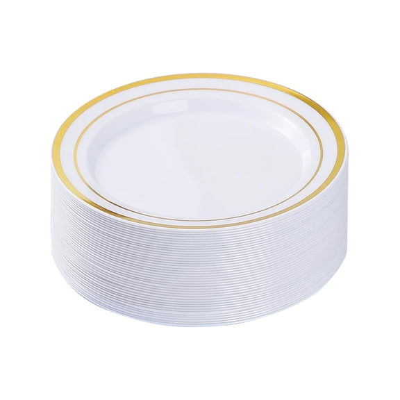 Disposable Tableware Set Of Beautiful Dinner Plates With Gold Trim Pattern, 30*7.5 Inch And 30*10.25 Inch Plates For Parties Gatherings, Ideal For Disposable Use And