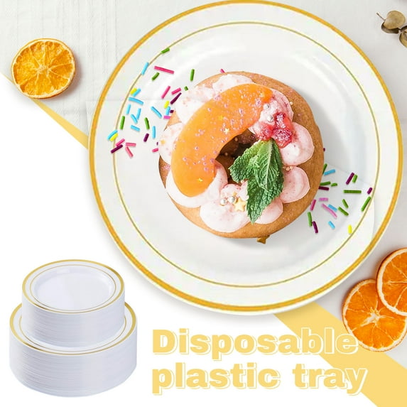Disposable Tableware Set Of Beautiful Dinner Plates With Gold Trim Pattern, 30*7.5 Inch And 30*10.25 Inch Plates For Parties Gatherings, Ideal For Disposable Use And