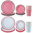 thumbnail image 1 of Disposable Tableware Set, Paper Plates, Bowls and Cups with Red Plaid Pattern, Thickened Cut-Resistant, Leak-Proof and Microwave Safe for Party, BBQ, Picnic and Family Use, 1 of 8