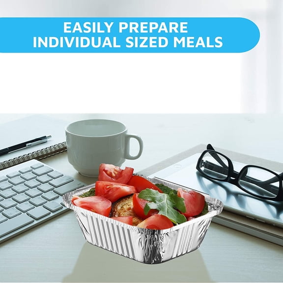 Disposable Takeout Pans with Clear Lids | 1lb Capacity Aluminum Foil Food Drip Containers with Strong Seal for Freshness & Spill Resistance | Earth, -Friendly & 100Pack 5x4