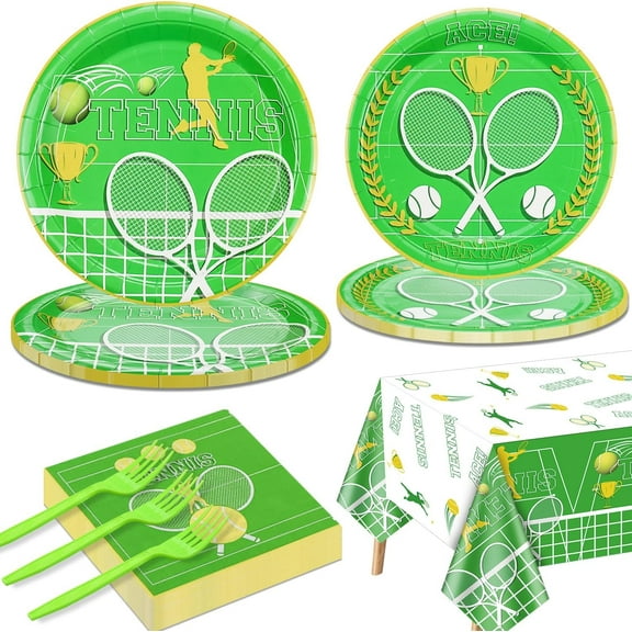 Disposable Tennis Party Supplies for 20 Guests - Set Includes Plates, Napkins, Forks, Tablecloth for Men, Women, Kids - Sports Themed Birthday Party Decor