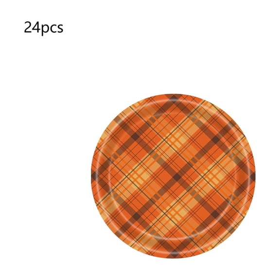 Disposable Thanksgiving Paper Plates with Autumn Pumpkin and Maple Leaf Patterns for Fall Harvest Parties and Family Gatherings, 24-Pack, 7.08 Inch(Multicolor)