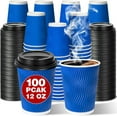 thumbnail image 1 of Disposable To Go Coffee Cups with Lids 12 oz 100 Pack, Double Wall Ripple Insulated Blue Paper Cups for Hot Beverage, Chocolate, Cocoa and coffee, 1 of 7