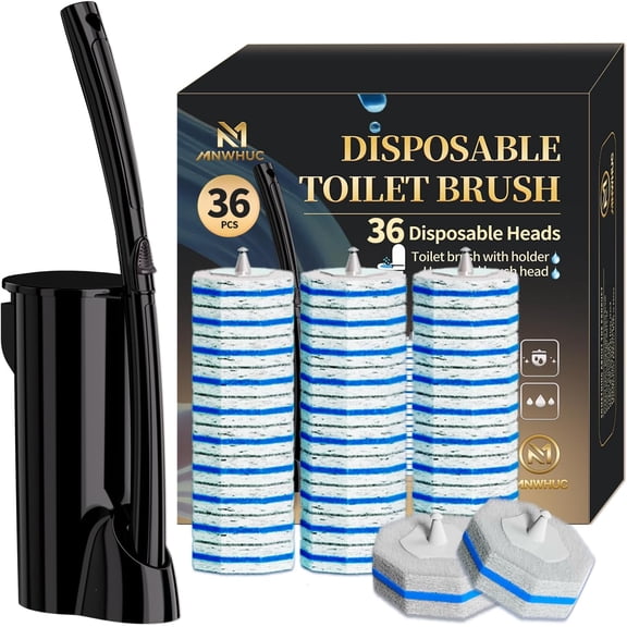 Disposable Toilet Bowl Brush with 36 Toilet Wand Refills Pads Replacement Heads, Toilet Cleaning Stick,Toilet Bowl Cleaner Wands Holder and Set, Toilet Cleaning System Starter Kit
