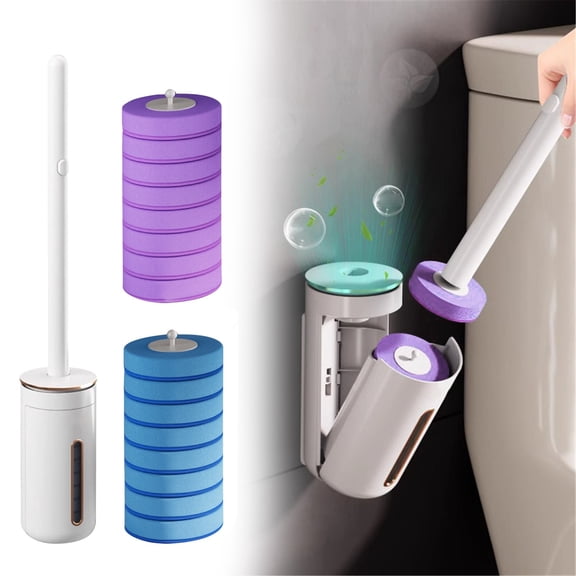 Disposable Toilet Bowl Brush Cleaning System with Automatic Storage Box, Wand Handle & 8 Replaceable Heads