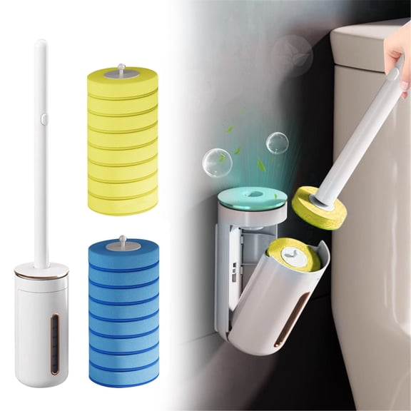 Disposable Toilet Bowl Brush Cleaning System with Automatic Storage Box, Wand Handle & 8 Replaceable Heads