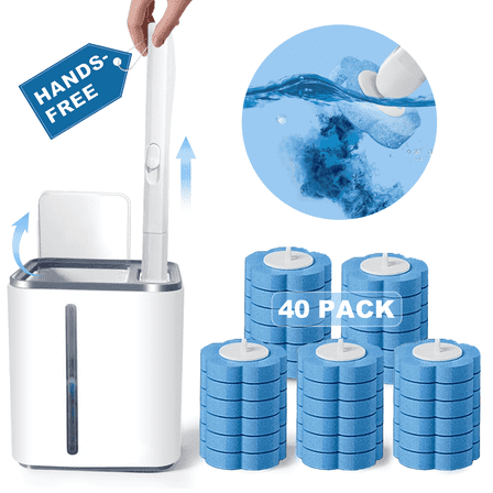 Disposable Toilet Bowl Brush and Holder Cleaning System with Cleanser-Infused Heads (40 Refills)
