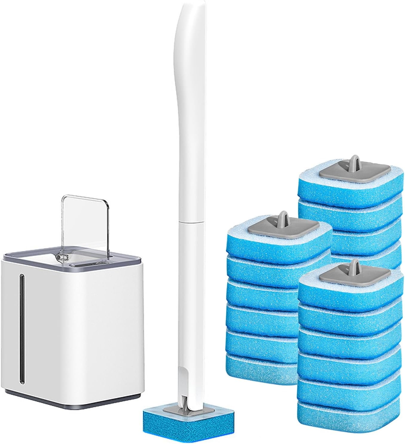 16-Pack Disposable Toilet Brush Refill Heads - Water Soluble Cleaner, Easy Mount, Thick Sponge