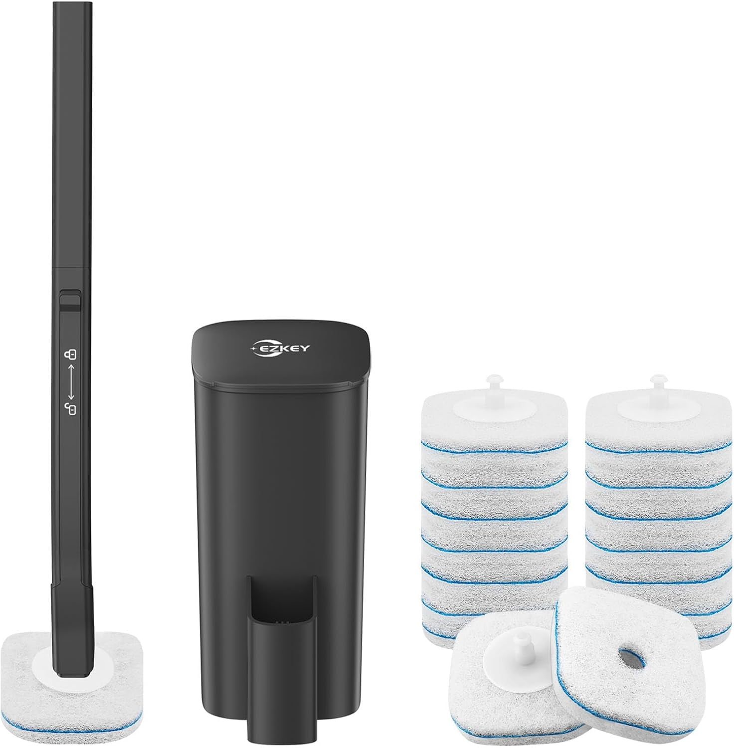 Disposable Toilet Brush, 14 Refills Bowl Cleaner Wand, Brush Cleaning System and Holder Set for Bathroom (Black)