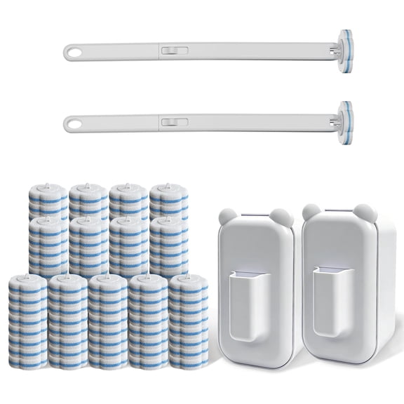 Disposable Toilet Brush Cleaning System, 2pcs Wands with 104pcs Replacement Heads,Stick for Toilet Cleaning,Wands with Refills Pads,Wall Mounted Toliet Wand for Bathroom,Toilet Brush and Holder