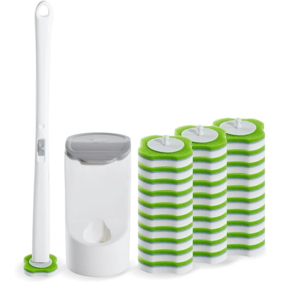 Disposable Toilet Brush,Toilet Bowl Brush and Holder Set with 30 Magic Sponge Eraser Wand Refills, Wall Mounted Cleaning for Bathroom (Toilet Brush,1 Set)