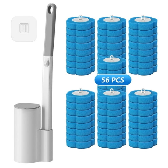 Skdwakiz Disposable Toilet Brush and Holder Set, Toilet Bowl Cleaner Wands with 56 Cleaner Refills, Disposable Cleaning Tools for Toilet, Bathroom Cleaning, Bathtub