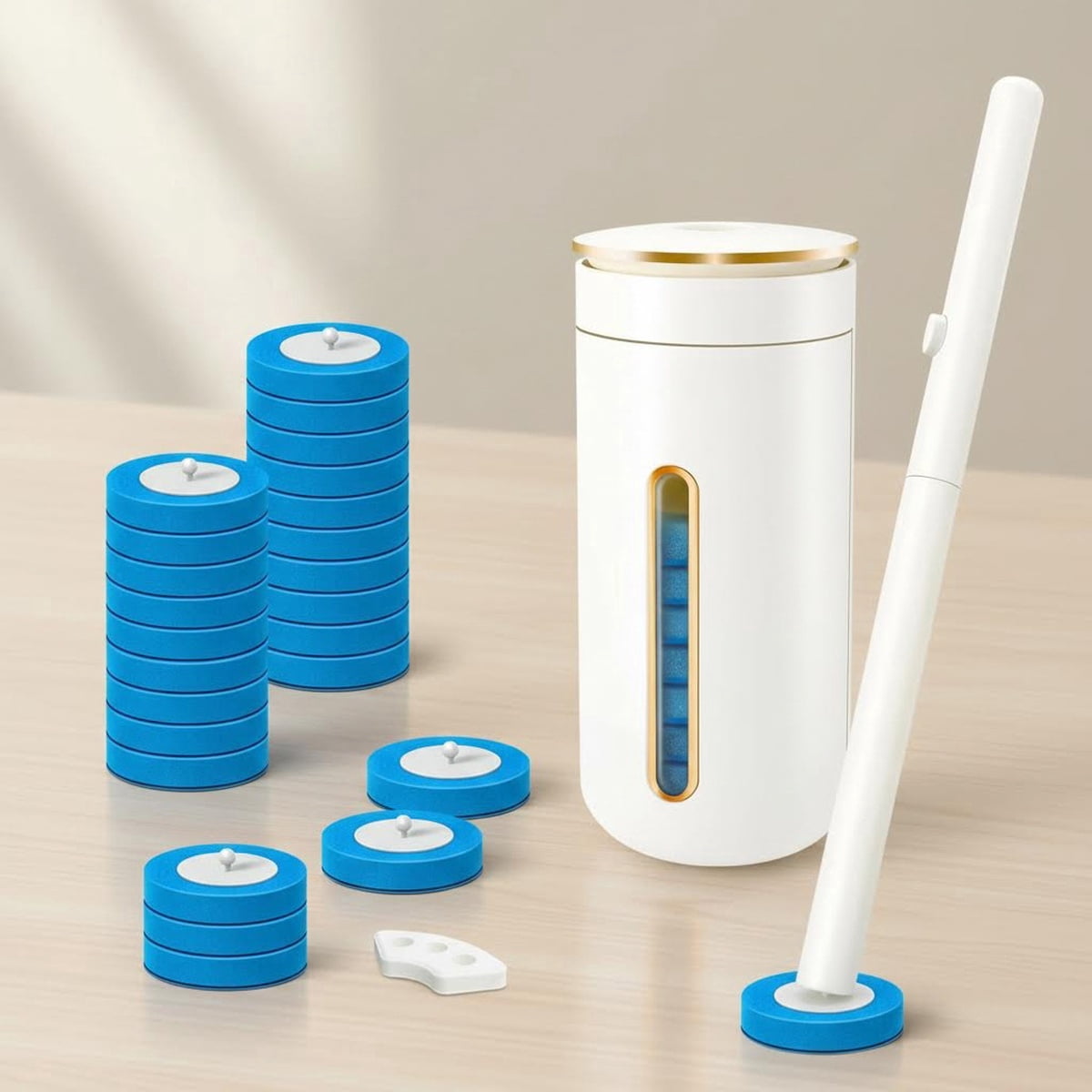 Disposable Toilet Brush, Toilet Bowl Cleaning System with Wand Refill, Clean Brush Starter Kit with Toilet Wand, Storage Caddy and Fragrant Tablet