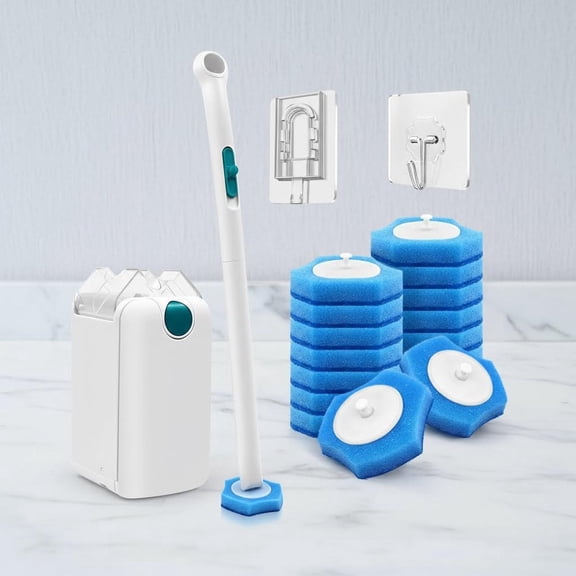 Disposable Toilet Brush, Toilet Bowl Wand Holder Set with Upgraded Clamping System, Cleaner Refills, Bathroom Cleaning Tool