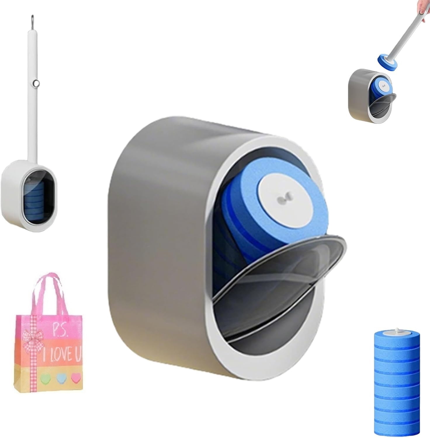 Wall-Mounted Disposable Toilet Brush Kit - 360° Deep Clean Scrubber with Self-Cleaning Pads, No Mess Space-Saving (White) Z