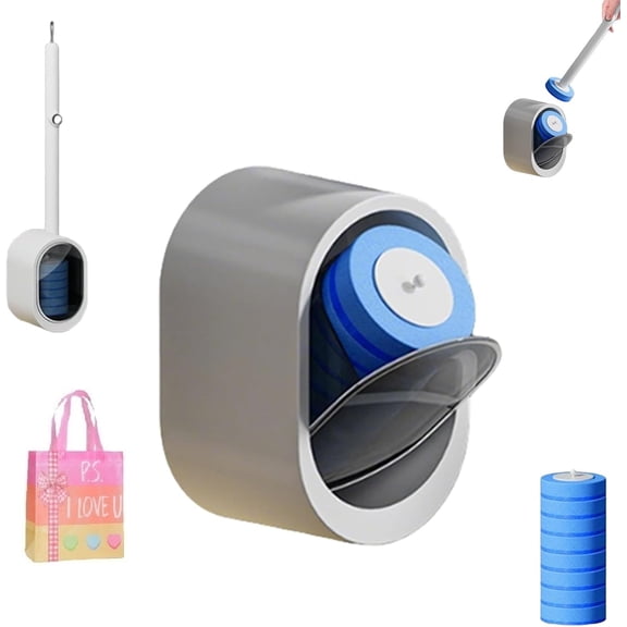 Wall-Mounted Disposable Toilet Brush Kit - 360 Deep Clean Scrubber with Self-Cleaning Pads, No Mess Space-Saving (White) Z