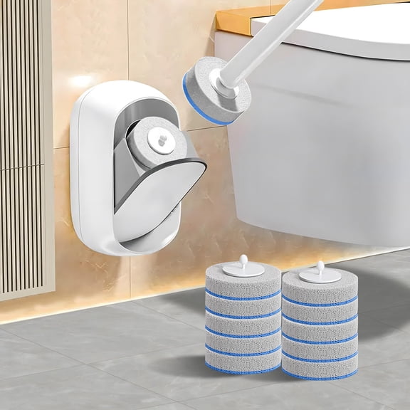 Disposable Toilet Brush Wand and Holder, Wall Mounted Toilet Cleaner Kit with 12 Refill Heads, Hygienic Disposable System for Bathroom Cleaning, Compact Design