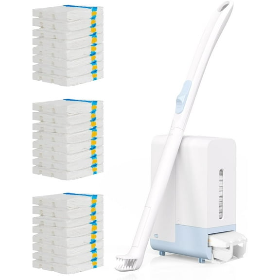 Disposable Toilet Brush Wand for Scrubbing Bubbles Flushable Refills, Wall Mount Cleaning System with 24 Count Refills + 1 Automatic Visual Caddy