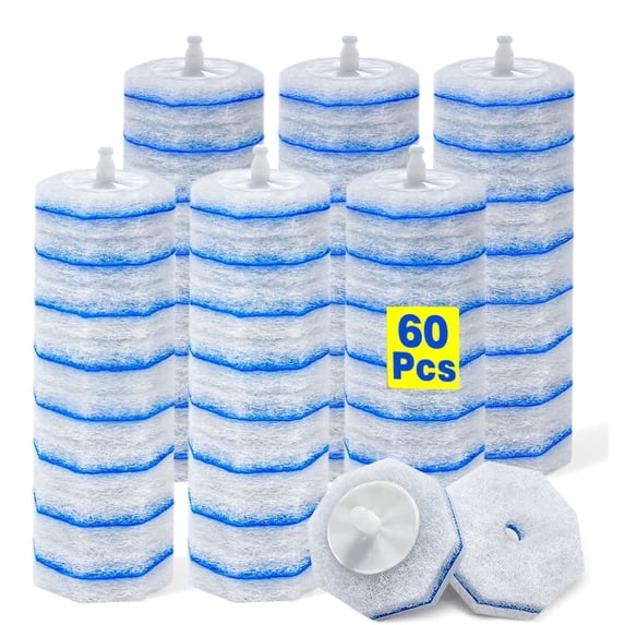 60PCS Toilet Bowl Wand Refills, Replacement Heads for Bathroom Washroom Cleaning Pads, Disposable Toilet Brush Refills Set with Holder