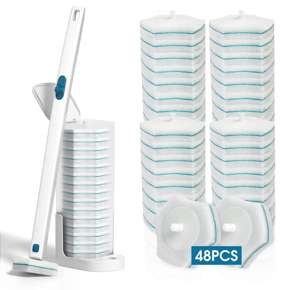Disposable Toilet Cleaning System: Brush, Handle, Storage Caddy & Refills for Bathroom