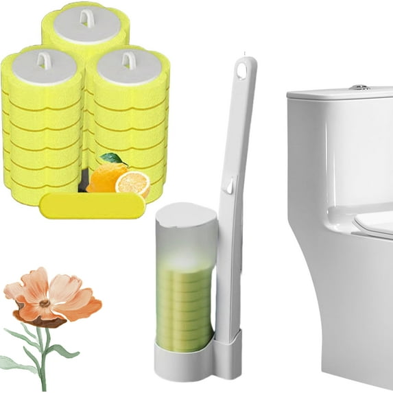 Disposable Toilet Cleaning System: Toilet Brush & Holder Kit with 18PCS Pre-Soaked Cleaner - One-Click Release, Hygienic Cleaning System for Toilet Bowl, Bathroom, Sink Surfaces (Lemon Scent)