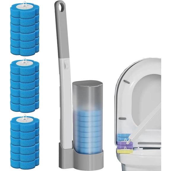 Disposable Toilet Cleaning Tool Set, Toilet Bowl Brushes and Holder with 18 PCS Replacement Heads for Bathroom Cleaning, Deep Cleaning, No Need to Touch (Brush + 18PCS Ocean Brush Head)
