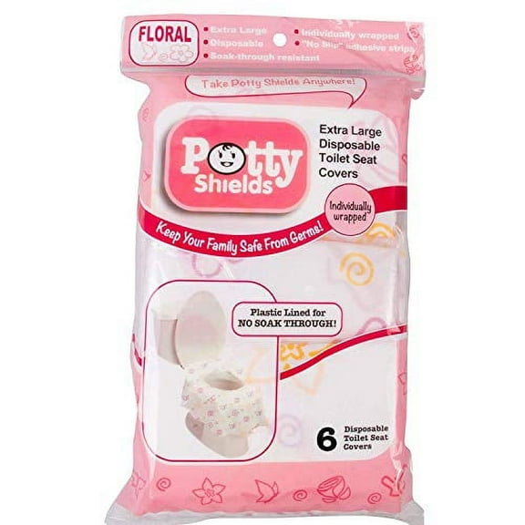 Disposable Toilet Seat Covers for Kids & Adults, 6 Pack - Protect From Public Toilets While Potty Training & More - Extra Large, Weatherproof, Portable, Individually Wrapped - Pink/Floral