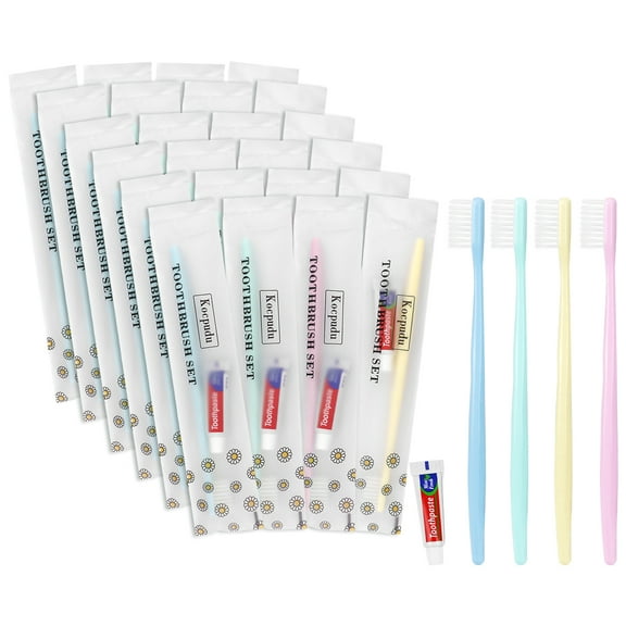 Disposable Toothbrush, Toothbrush Bulk, Toothbrush in Bulk, Individually Packaged, 4 Colors, Bulk Toothbrush and Toothpaste Sets are Suitable use at Hotel, Home, Travel, Camping (PACK-40)