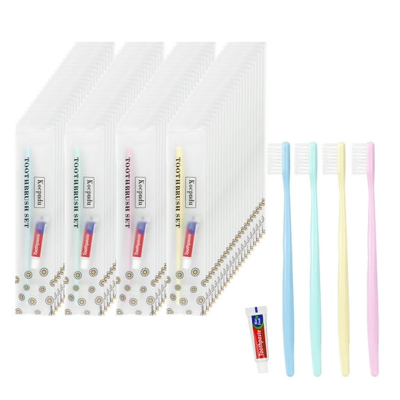 Disposable Toothbrush, Toothbrush Bulk, Toothbrush in Bulk, Individually Packaged, 4 Colors, Bulk Toothbrush and Toothpaste Sets are Suitable use at Hotel, Home, Travel, Camping (PACK-120)