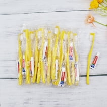 Disposable Toothbrush with Toothpaste Set Pack of 130,Hollow Yellow Individually Wrapped Manual Travel Toothbrush Kit in Bulk Toiletries for Adults,Kids,Hotel,Charity,Homeless,Nursing Home