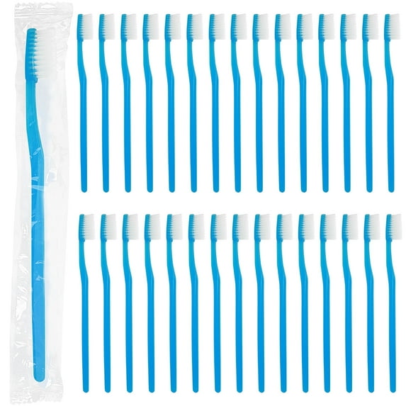 Disposable Toothbrushes Individually Packaged,Blue Handle Toothbrush Bulk, Toothbrush for Travel, Hotel and Homeless (100 Pack)