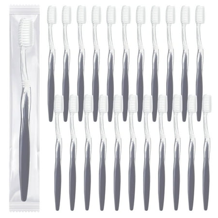 Disposable Toothbrushes Individually Packaged,Grey Handle Toothbrush Bulk, Toothbrush for Travel, Hotel and Homeless (50 Pack)