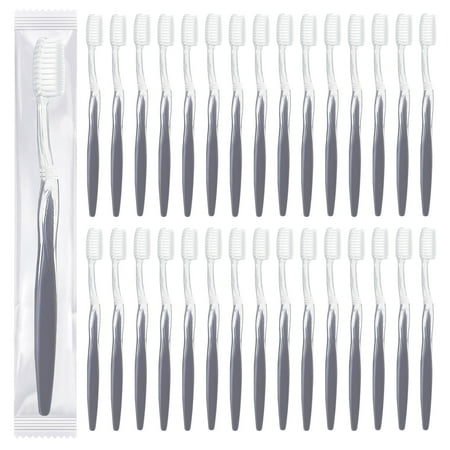 Disposable Toothbrushes Individually Packaged, Grey Handle Toothbrushes Bulk, Travel, Hotel & Homeless Toothbrushes (100 Pack)
