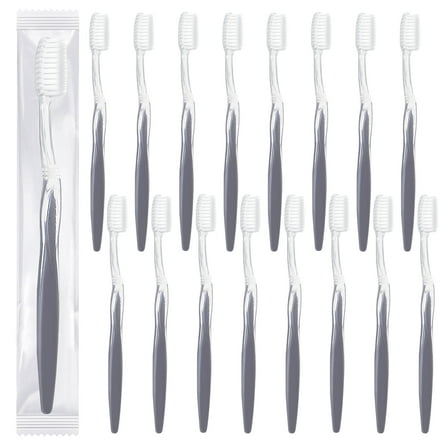 Disposable Individually Packaged Manual Toothbrush, Grey, 20 Pack