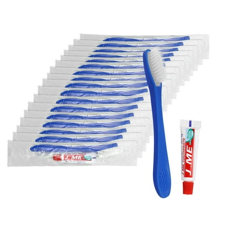 Disposable Toothbrushes with Toothpaste Mini,25 Pack Blue Manual Individually Wrapped Mini Disposable Travel Toothbrush Kit Bulk for Homeless,Psychiatric Hospitals,Charity,Shelter,Hotel