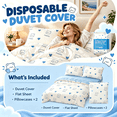 thumbnail image 1 of Disposable Travel Bed Set, King Size Disposable Bed Sheets For Travel, Disposable Bed Sheets, Printed Disposable Sheets 4-Piece Travel Bedding Kit, 1 of 6