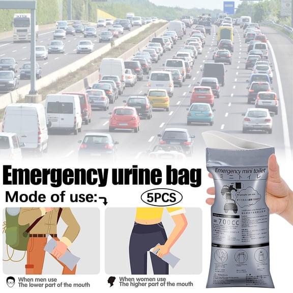 Disposable Travel Urinal Bag for Car Road Trip Camping Long Drive Emergency Vomit Bag with Absorbent Powder 800ml Capacity Leak Proof Odor Control for Motion Sickness Portable Urine Bag 5 Pack