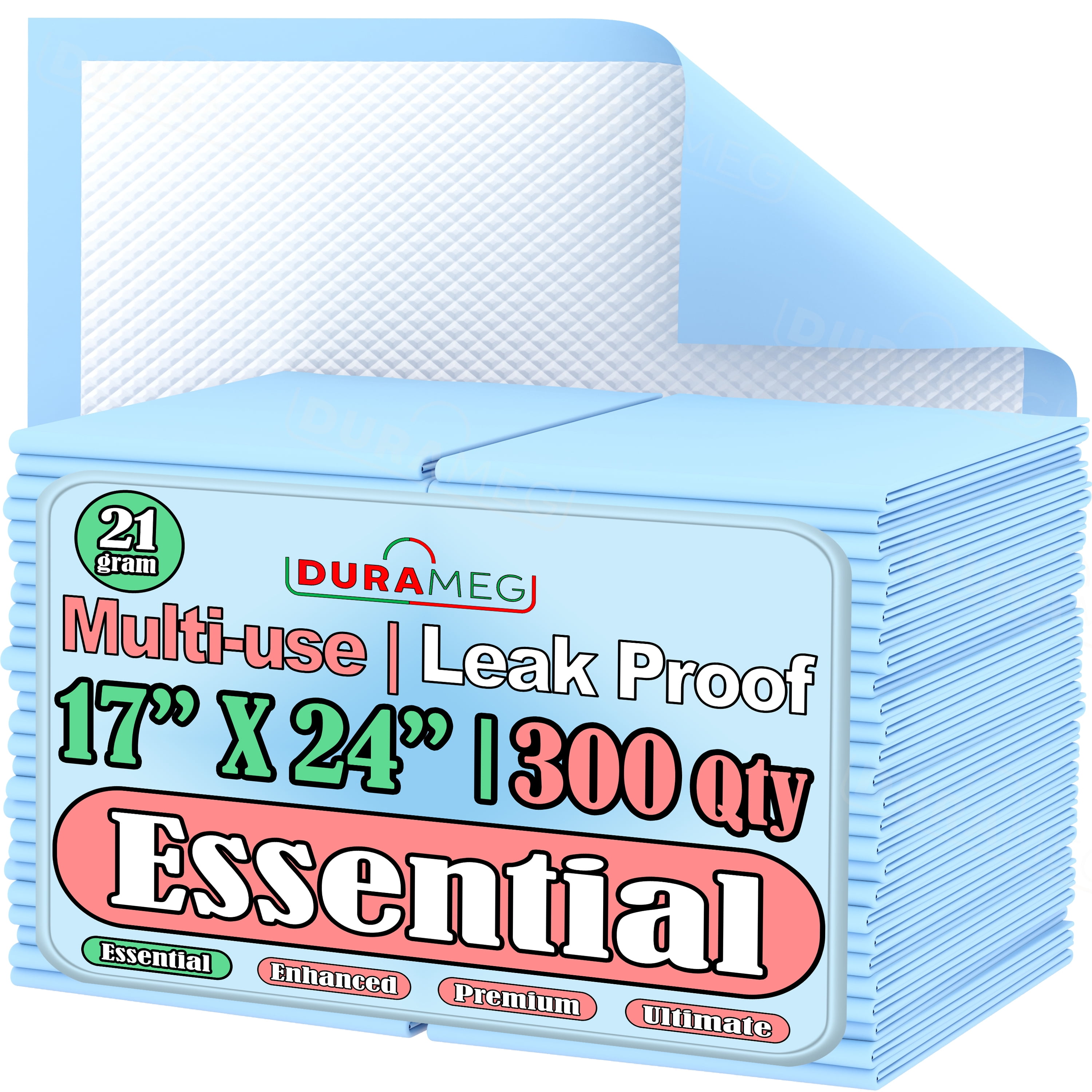 Disposable Underpads 17”x24” [300-Pads] Moderate Absorbency Chux Incontinence Bed Pads, Quilted Fluff, Large (Packed 3 x 100 Per Case)